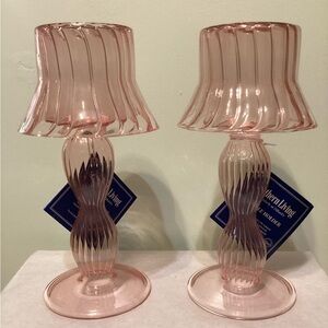 Pair of Southern Living Pink Glass Candle Holders
